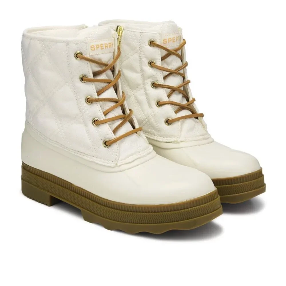 Sperry Saltwater 2.0 Waterproof Duck Boot Womens 12 White Brown Warm Worker Shoe